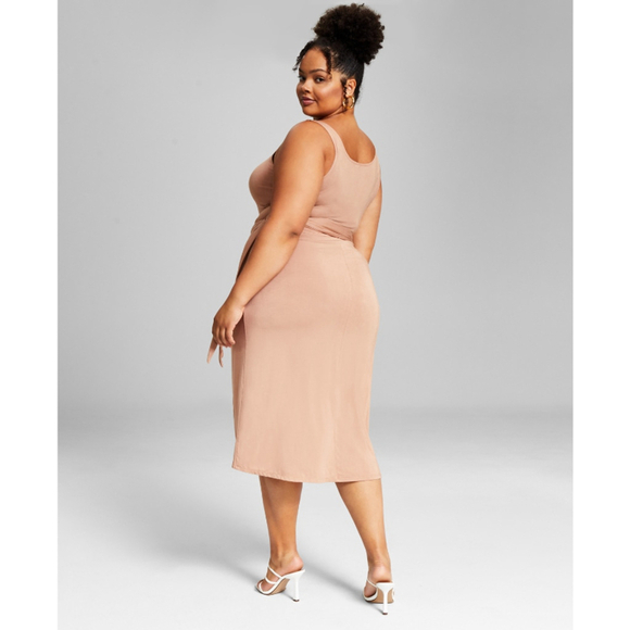 And Now This Plus Size Beige Side-Tie Midi Dress NWT - Picture 4 of 8
